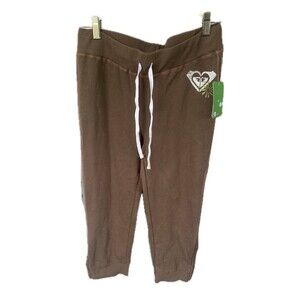 Roxy Girl's NWT Chocolate Brown Graphic Logo Zip Crop Jogger Sweatpants XL 16